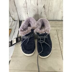 Hey Dude Britt Navy Womens Slip on Faux Fur Comfort Shoes Sz 6